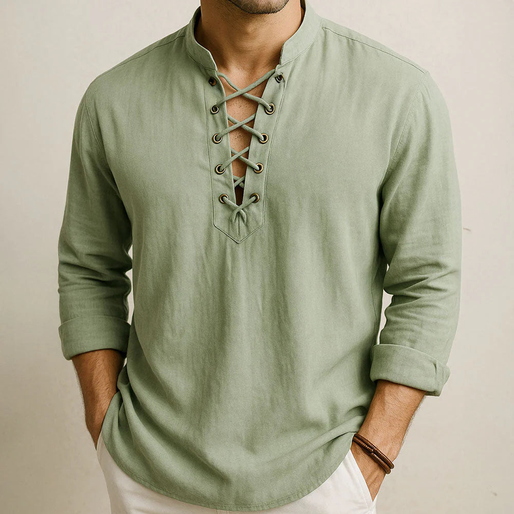 Japhet - Linned Bluse med Snørekrave