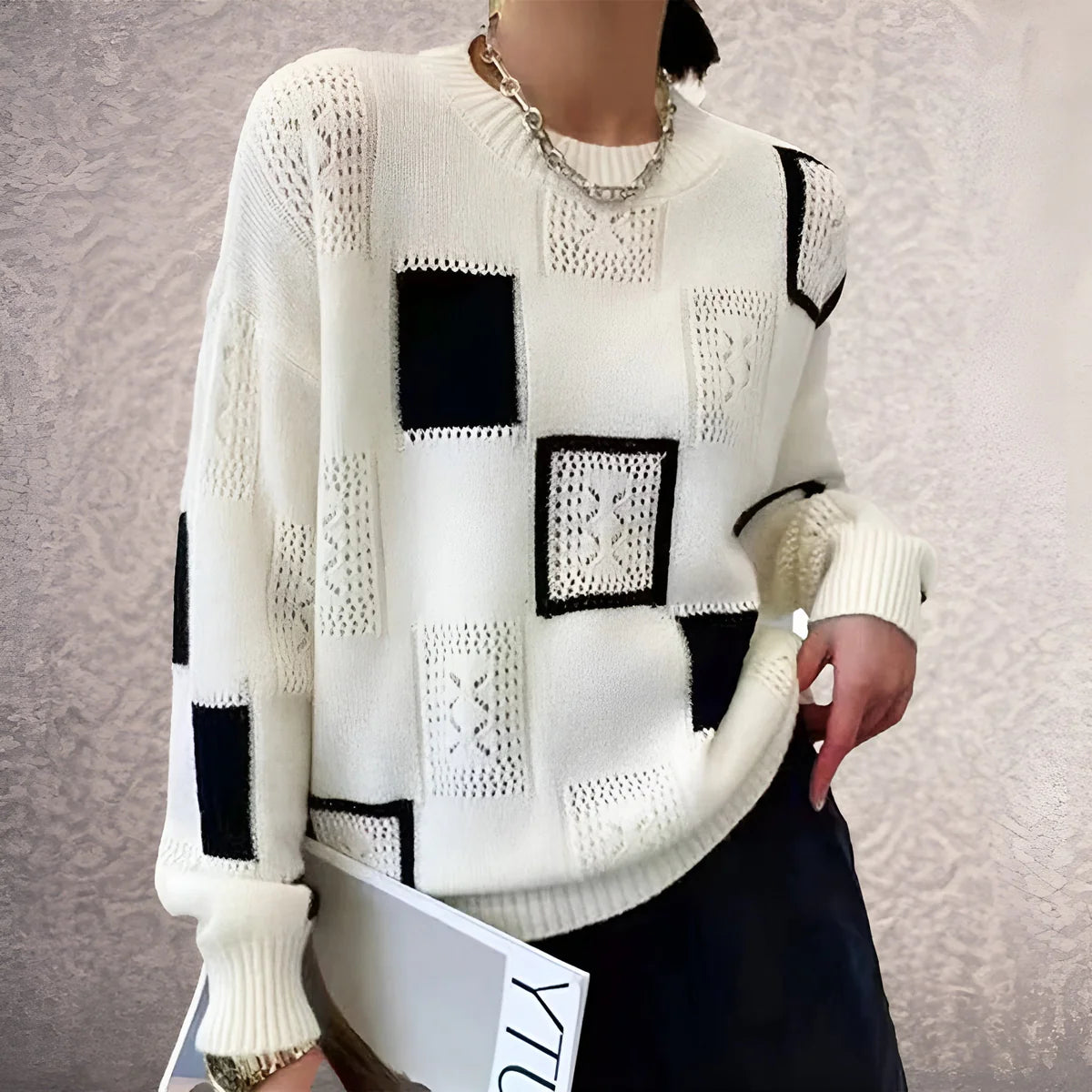 Jeanne - Pull Patchwork en Cachemire Fin