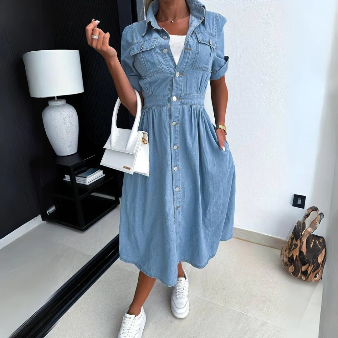 Alizée - Robe Boutonnée en Denim Premium