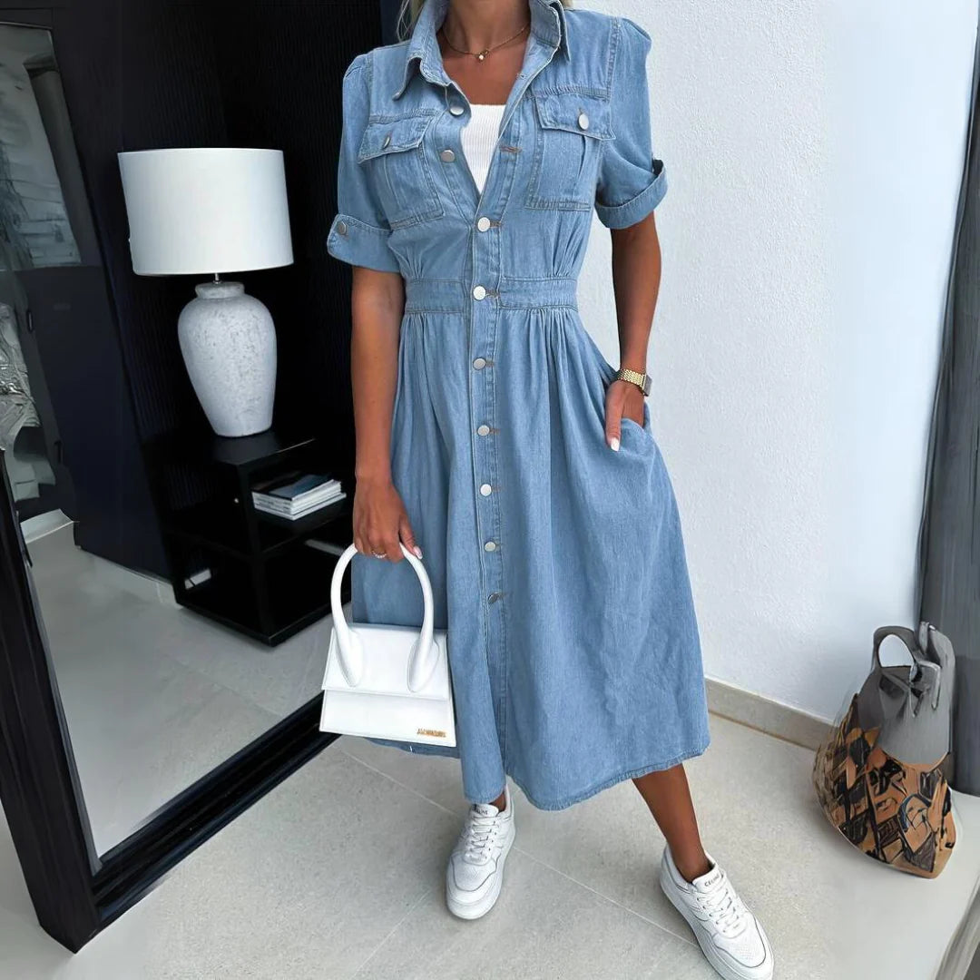 Alizée - Robe Boutonnée en Denim Premium