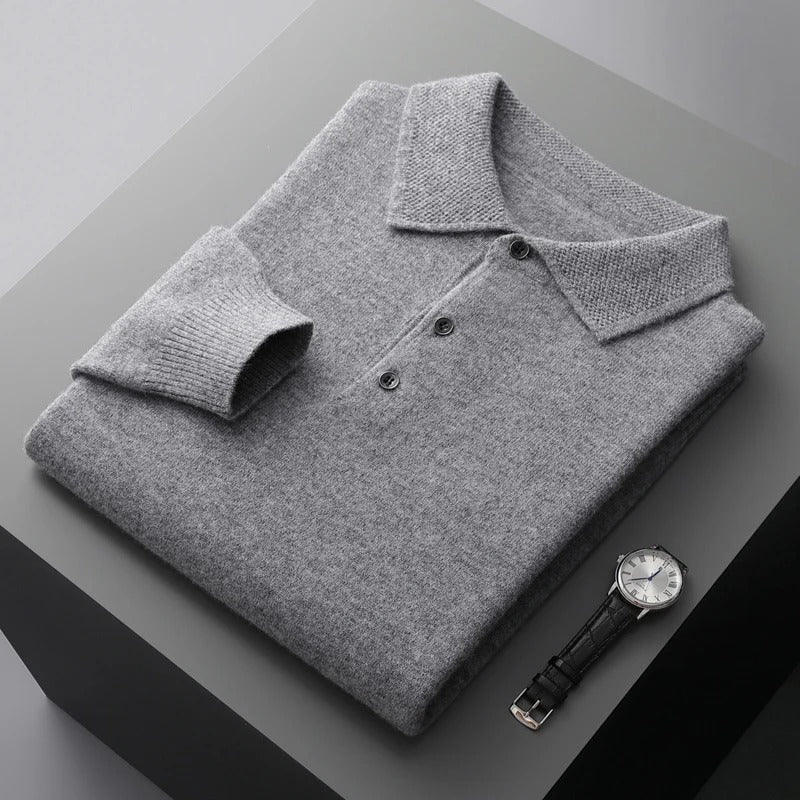 Henri - Pull Cachemire Business Col Boutonné